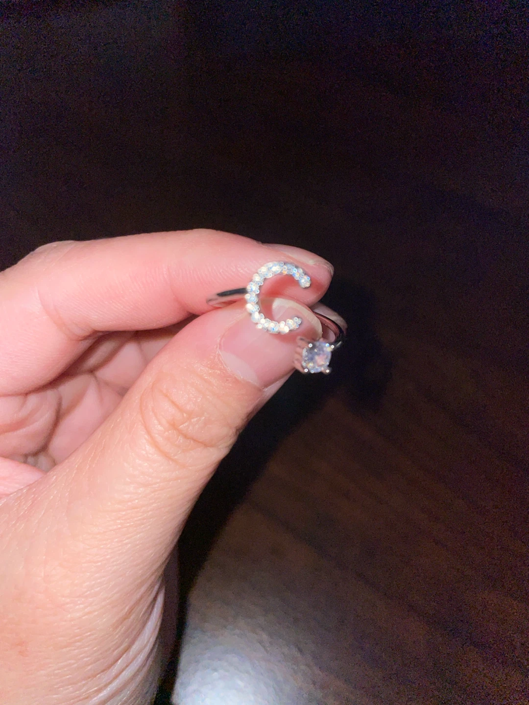 Silver-tone initial 'C' ring with stones - photo 2
