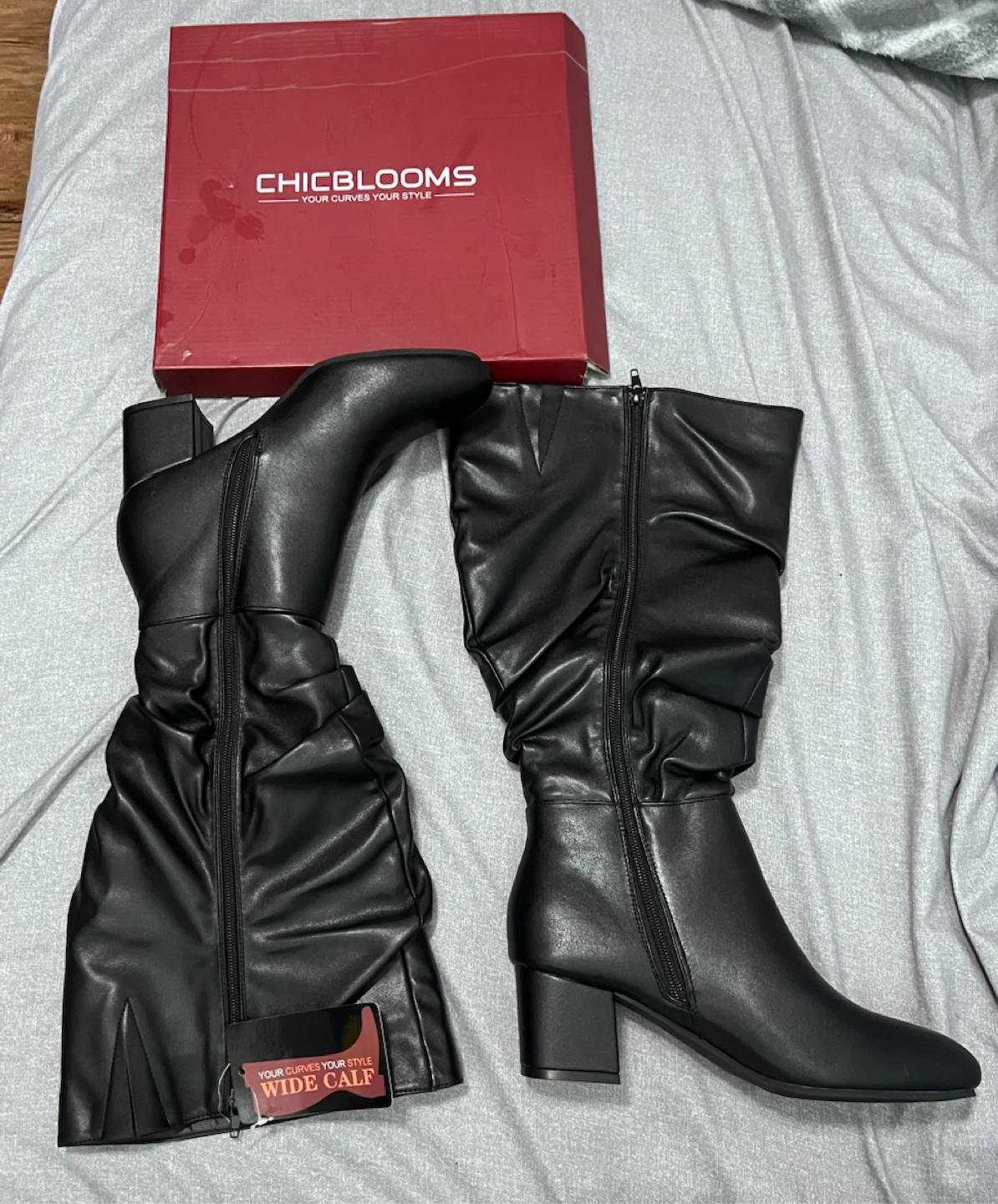 ChicBlooms Black Faux Leather Ruched Knee-High Boots - photo 2