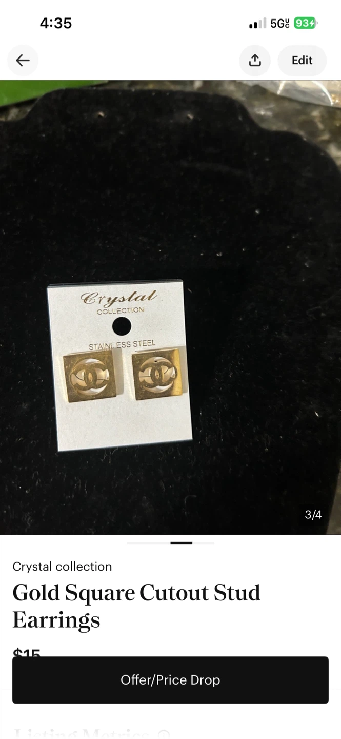 Gold Square Cutout Stud Earrings - photo 2