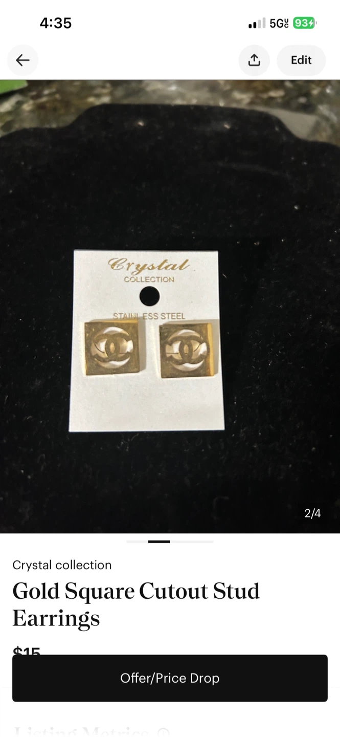 Gold Square Cutout Stud Earrings - photo 3