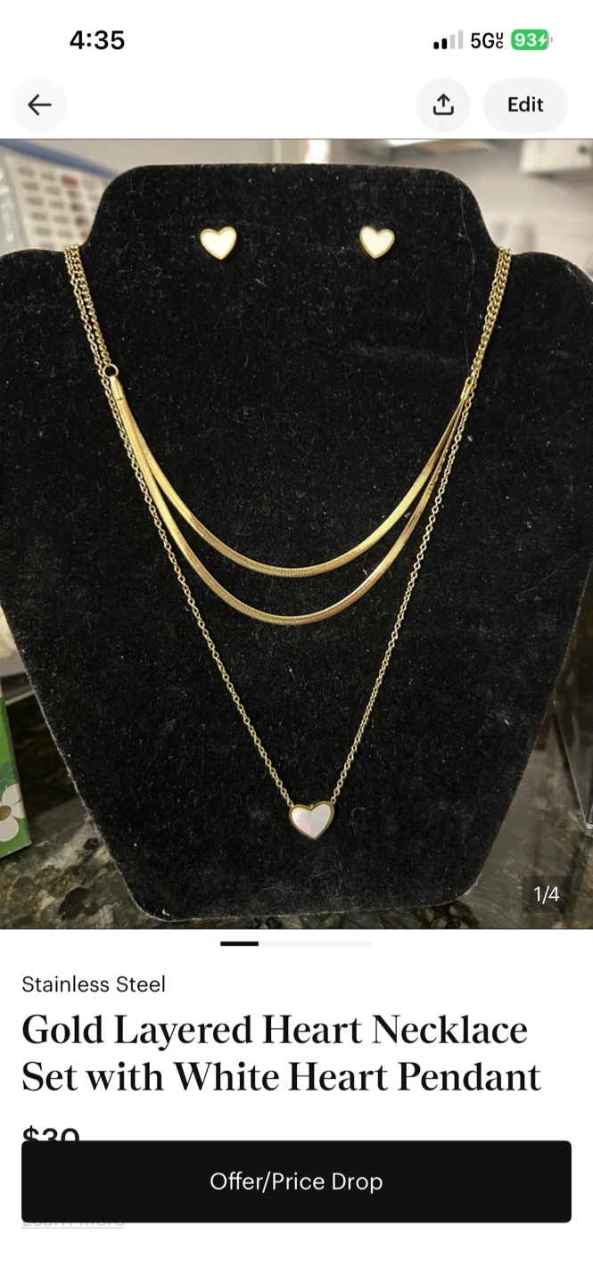 Gold Layered Heart Necklace Set with White Heart Pendant