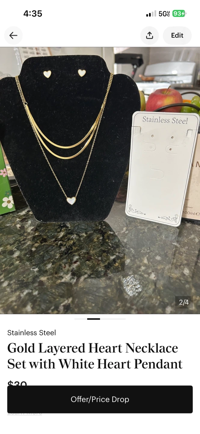 Gold Layered Heart Necklace Set with White Heart Pendant - photo 2