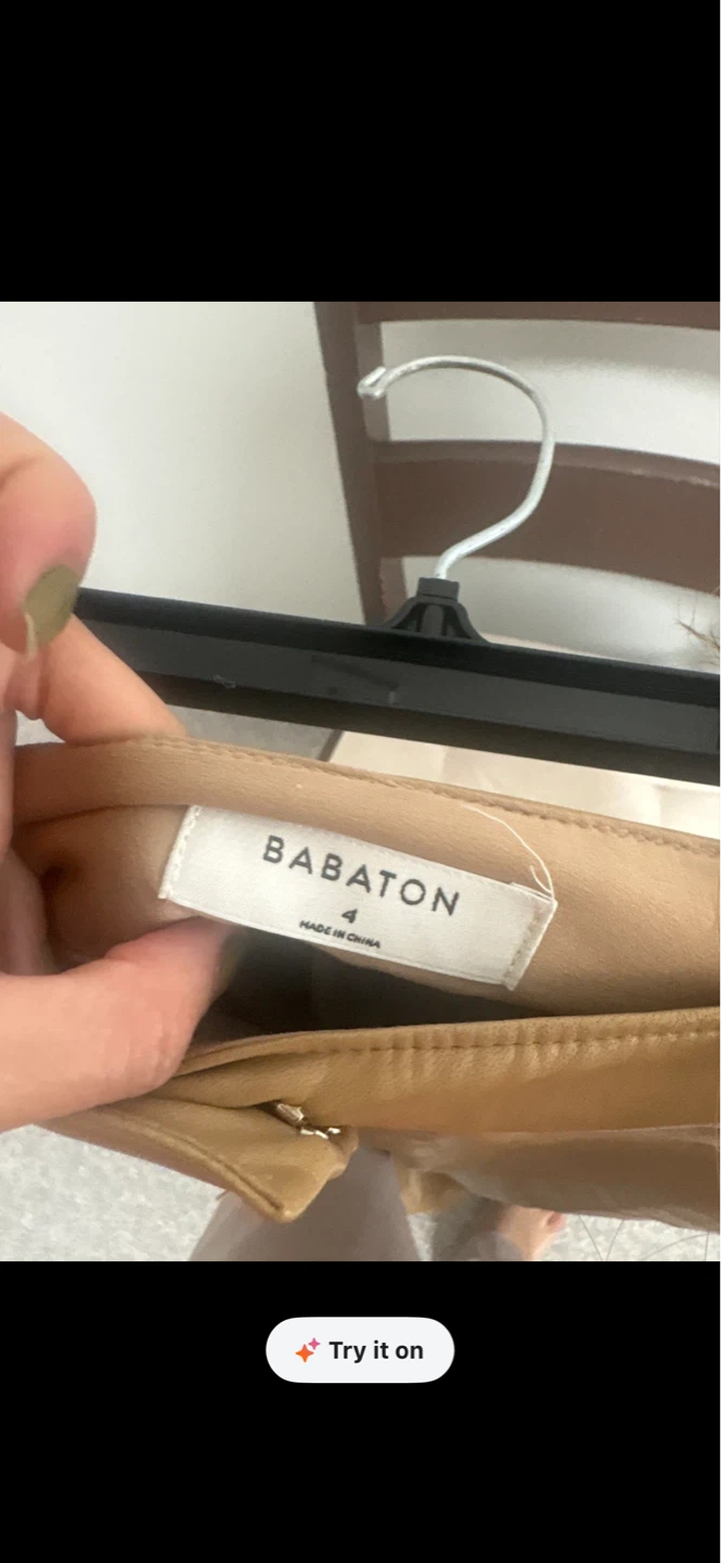 Babaton Tan Faux Leather Pants Size 4