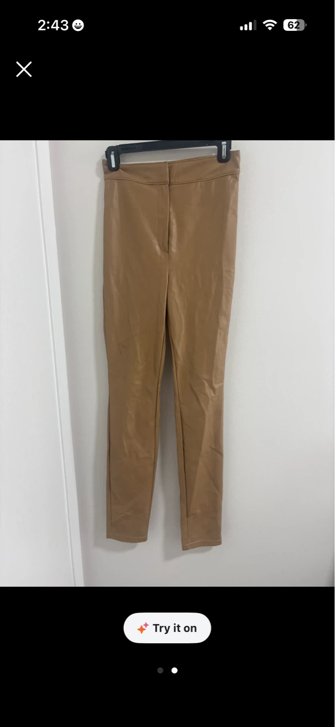 Babaton Tan Faux Leather Pants Size 4 - photo 2