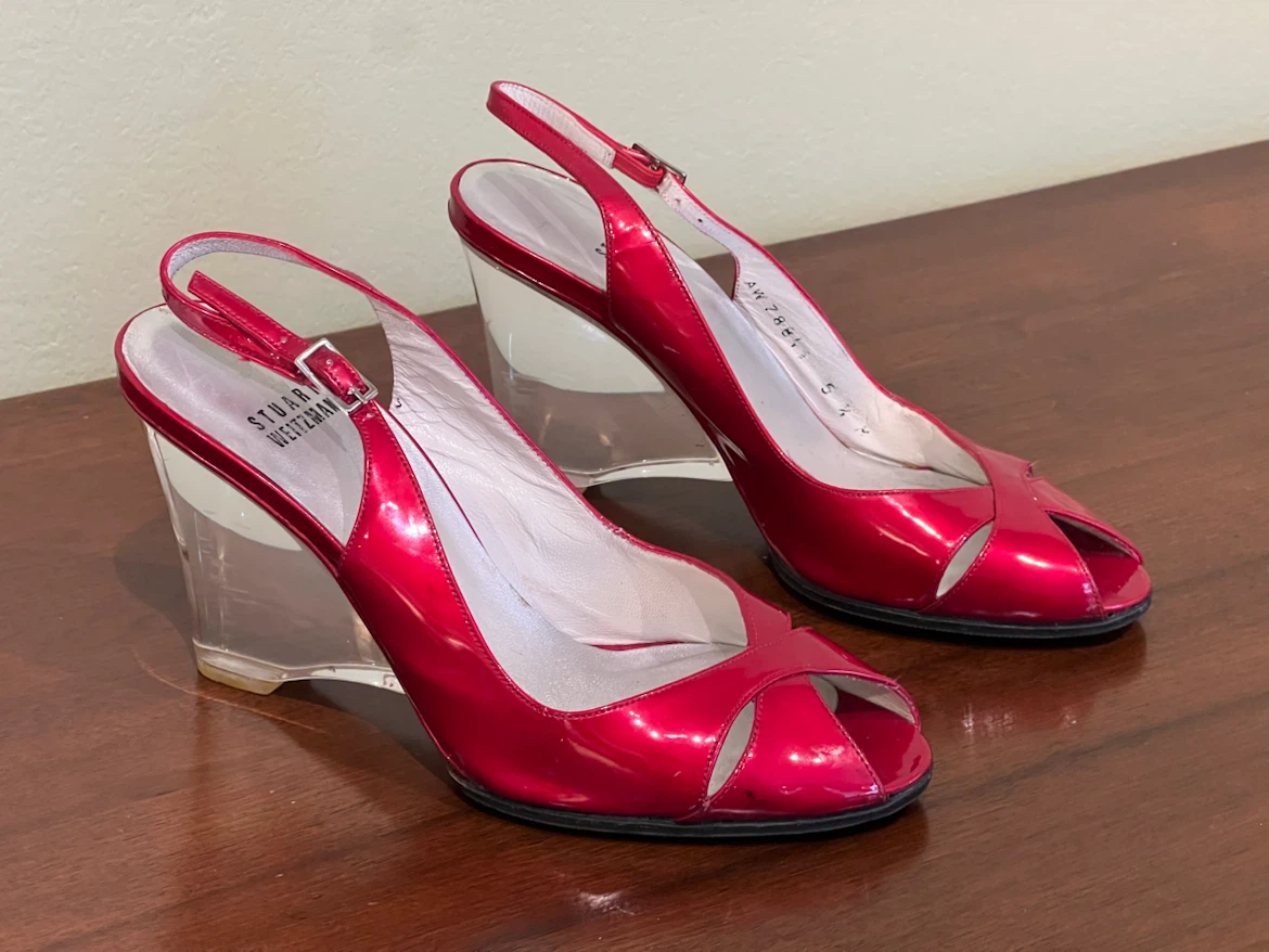 Stuart Weitzman Red Patent Slingback Wedge Heels