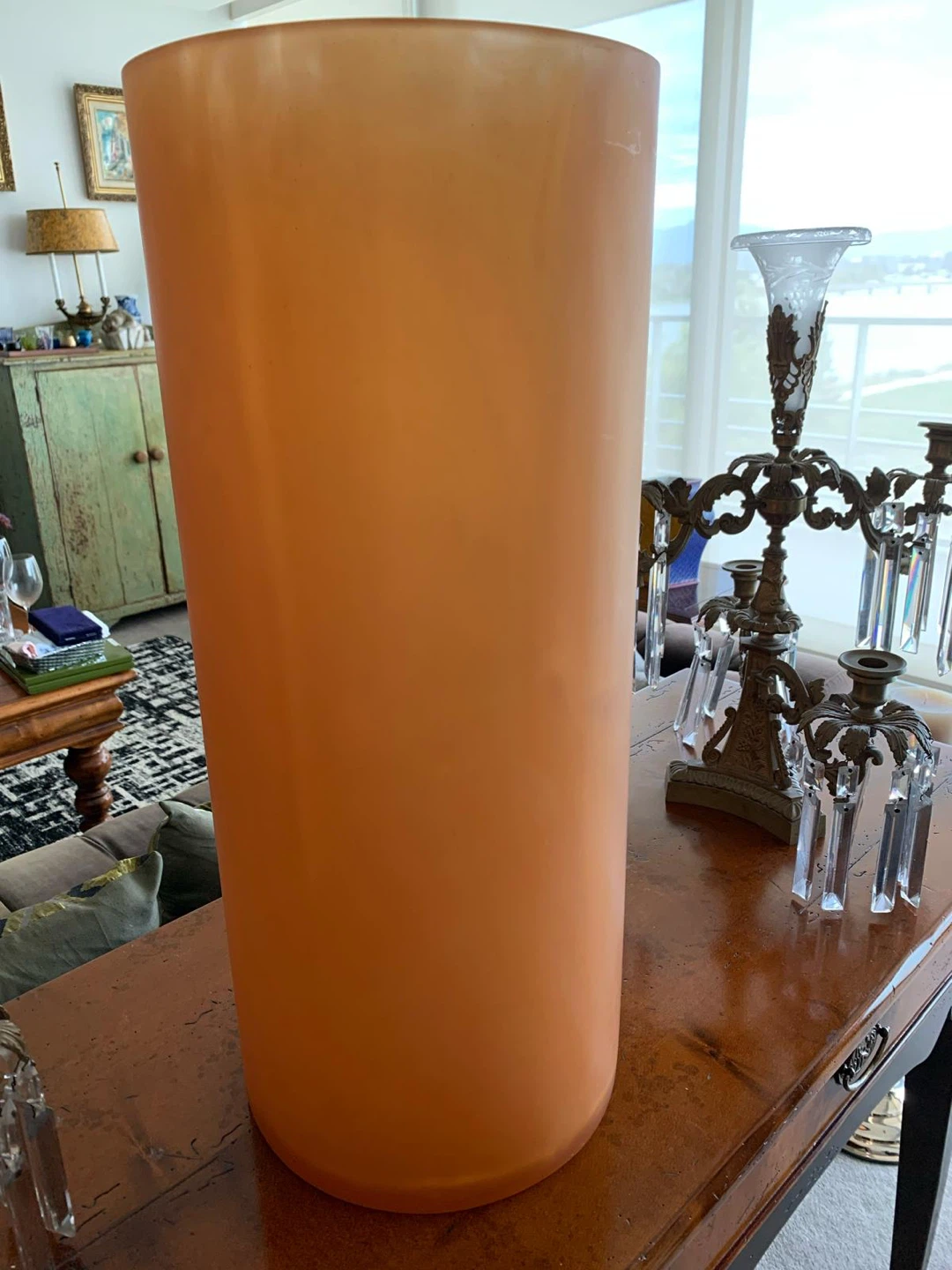 Tall Orange Frosted Glass Cylinder Vase - photo 2