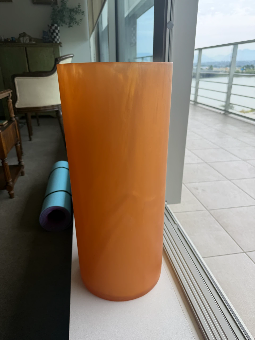 Tall Orange Frosted Glass Cylinder Vase - photo 3