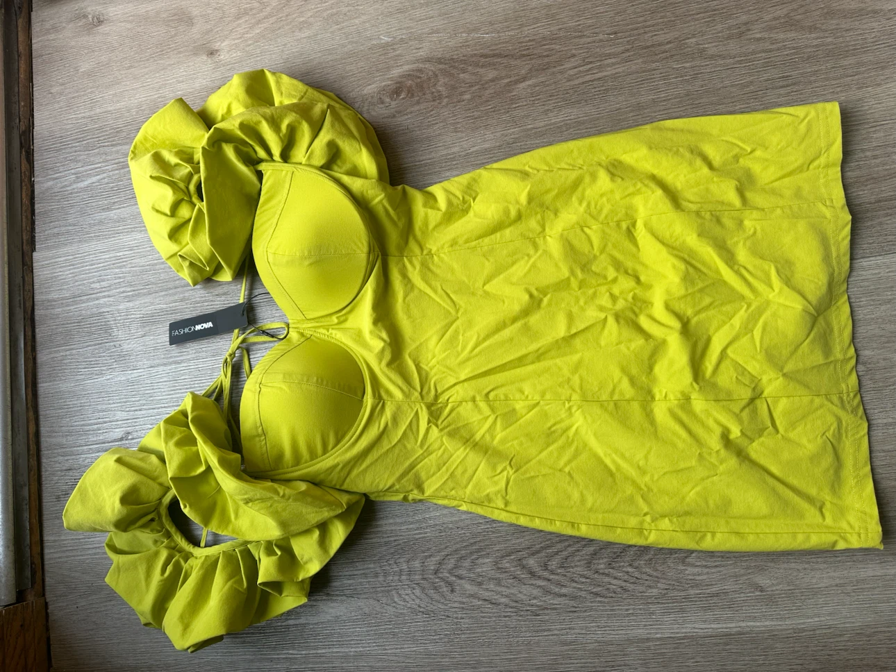 Fashion Nova Princess Ruffle Mini Dress - Chartreuse