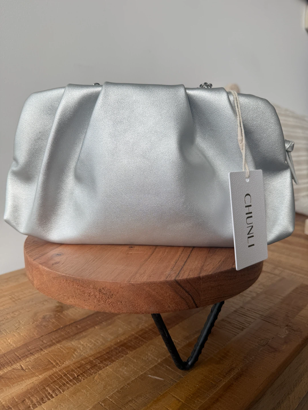Silver Clutch Purse with Chain