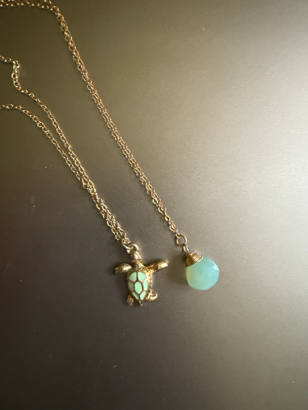 Gold Turtle and Blue Stone Pendant Necklaces