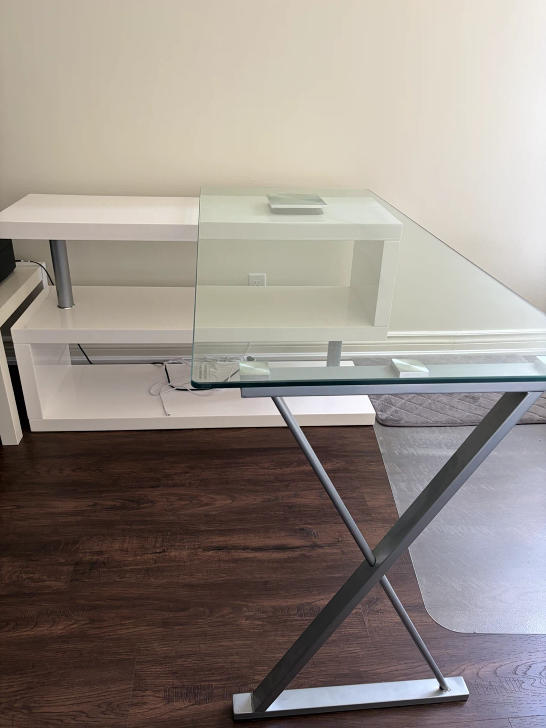 Glass Top Desk with White Storage Unit - photo 2