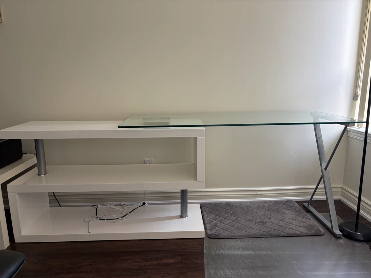 Glass Top Desk with White Storage Unit - photo 3
