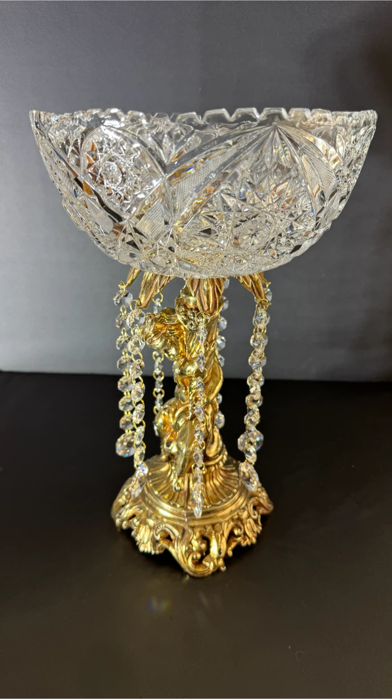 Crystal and Brass Pedestal Fruit Bowl with Dangles - photo 3