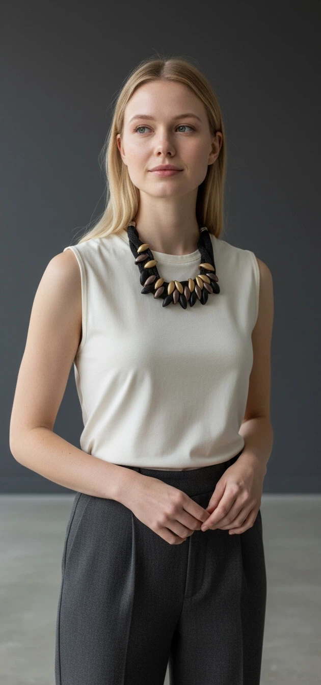 Black Mesh Necklace with Gold, Bronze, and Black Beads