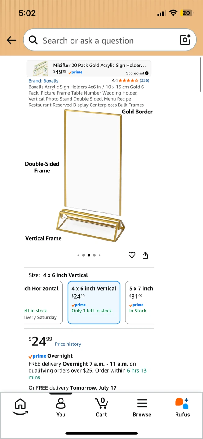 NEW! 10 Acrylic Sign Holders 4 x 6 Inch Gold - photo 2