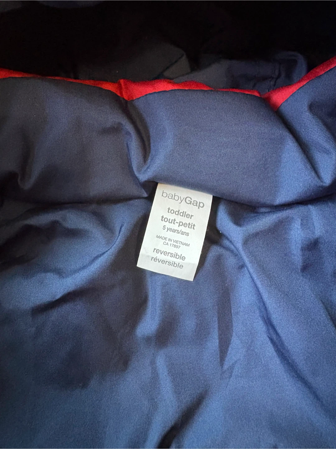 BabyGap Toddler Reversible Puffer Jacket - Red/Navy - photo 2