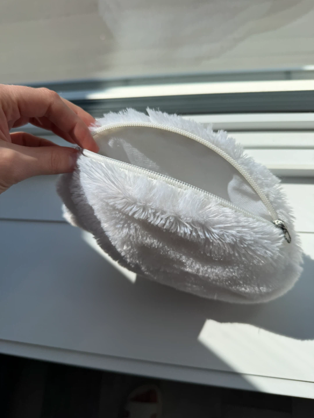 White Fuzzy Pouch Cosmetic Bag