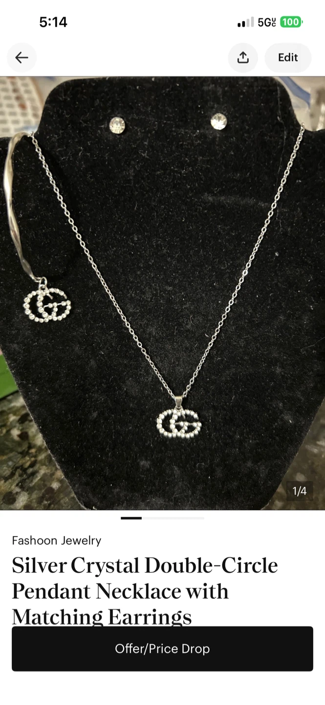 Silver Crystal Double-Circle Earrings and Bracelet