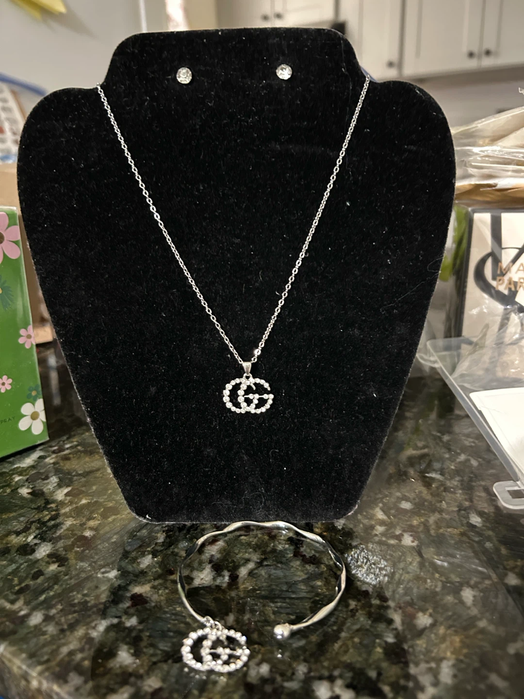 Silver Crystal Double-Circle Earrings and Bracelet - photo 2