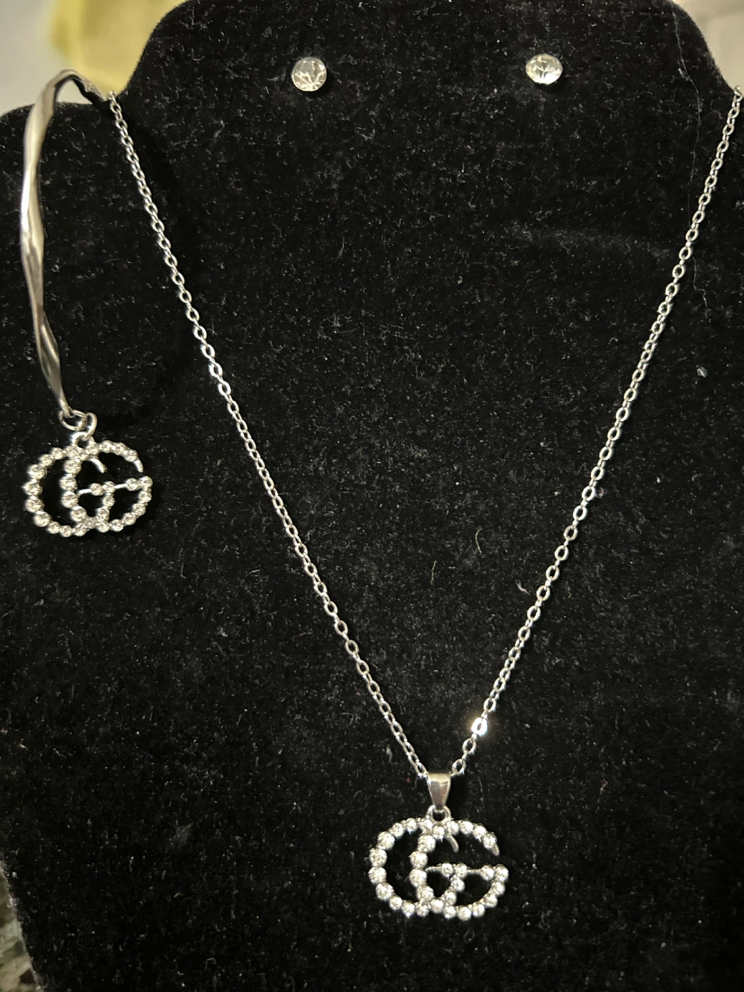 Silver Crystal Double-Circle Earrings and Bracelet - photo 3