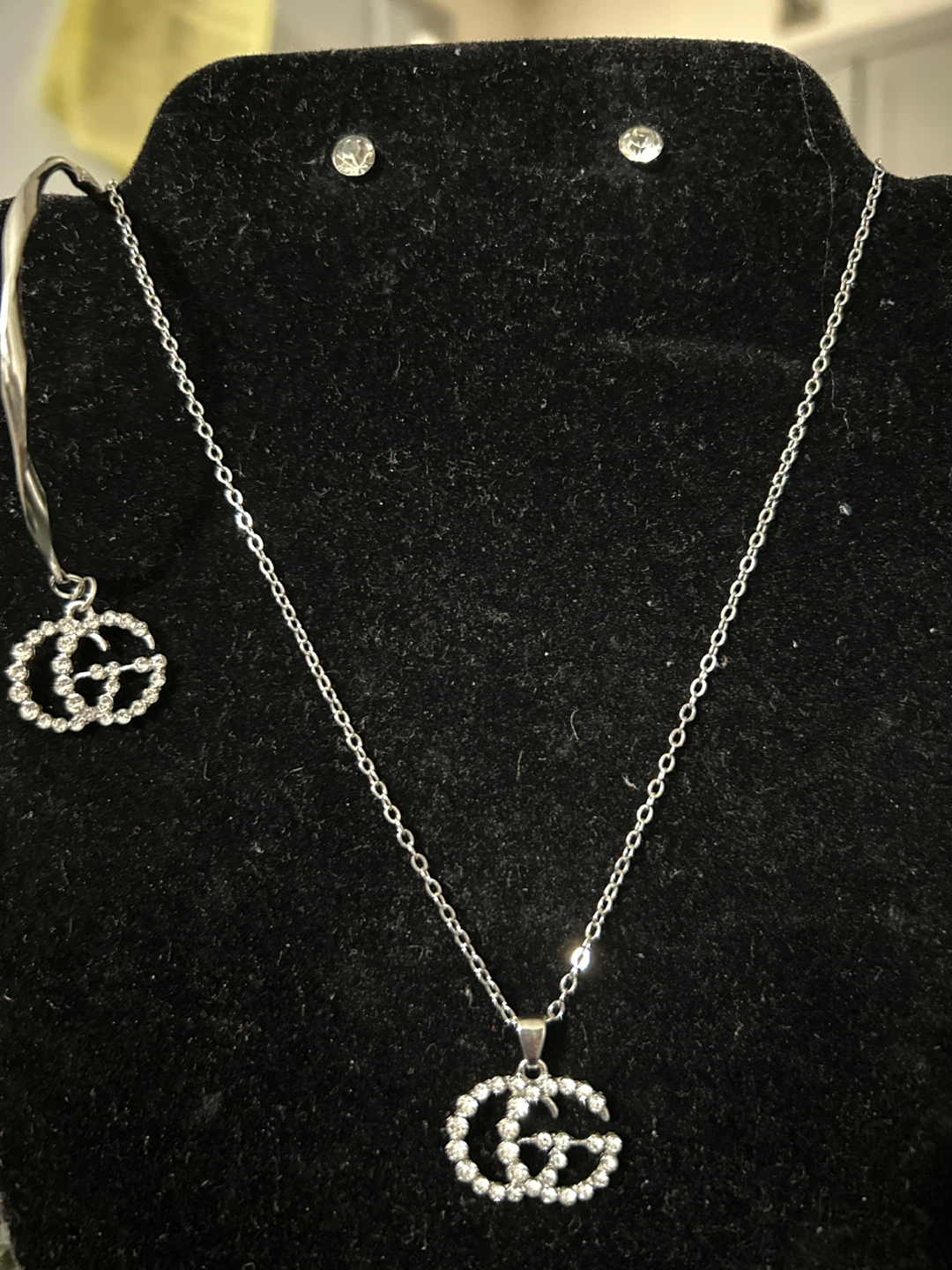 Silver Crystal Double-Circle Earrings and Bracelet - photo 4