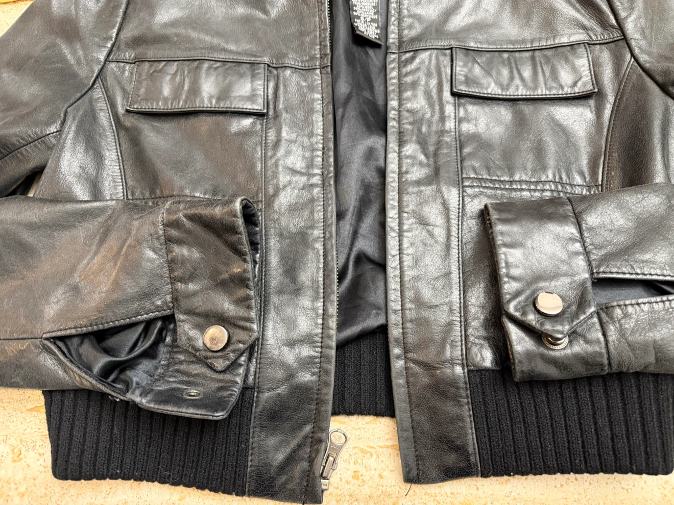 Guess Collection Black Leather Bomber Jacket - photo 5