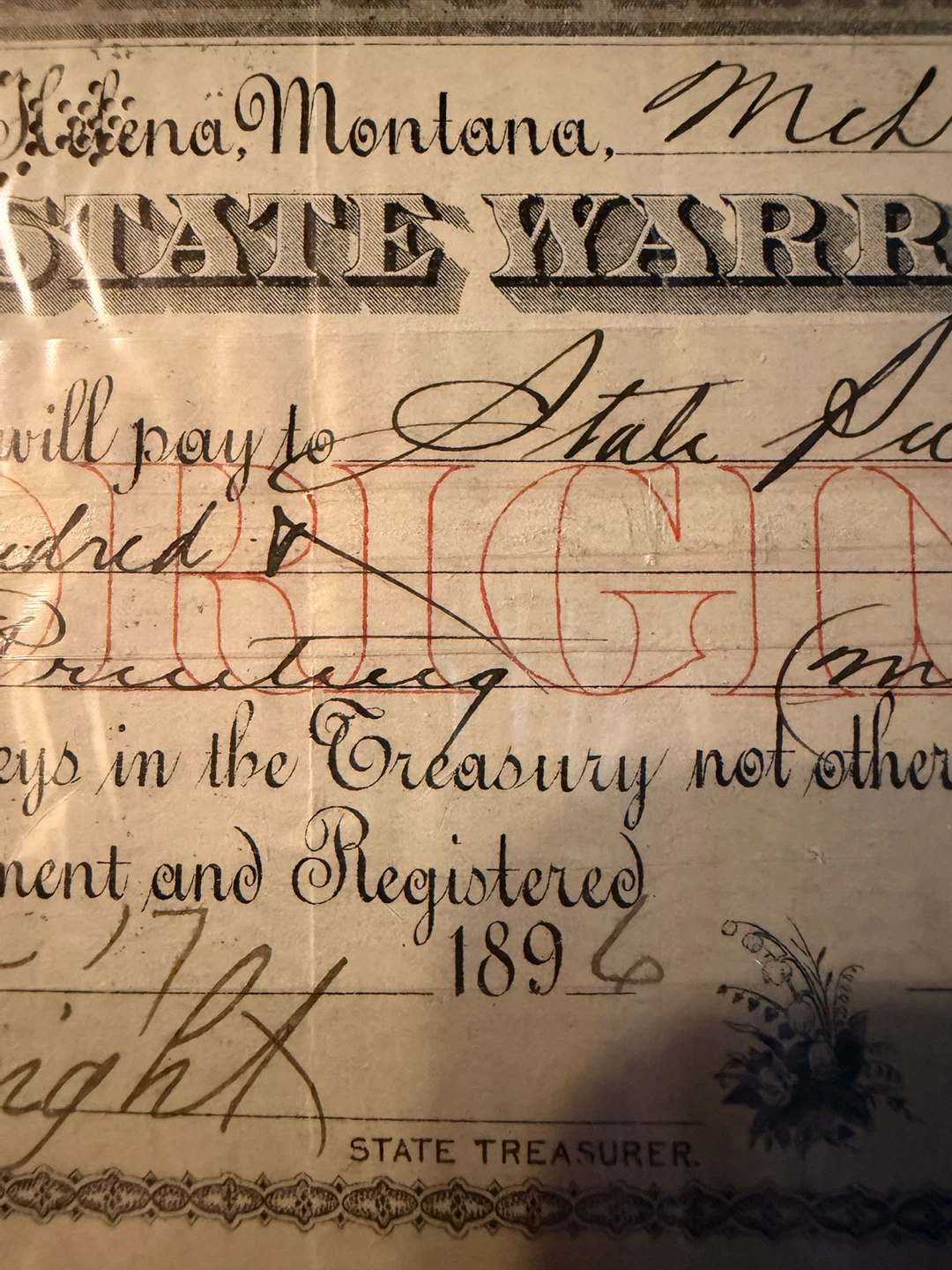 State of Montana State Warrant - $1100 - 1896 - photo 5