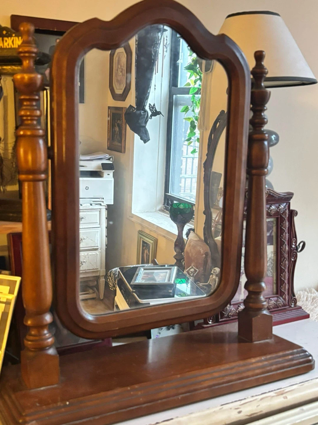 Vintage Wooden Tabletop Vanity Mirror