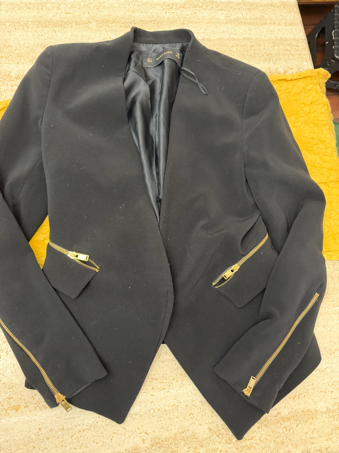 Zara Basic Black Blazer with Gold Zippers