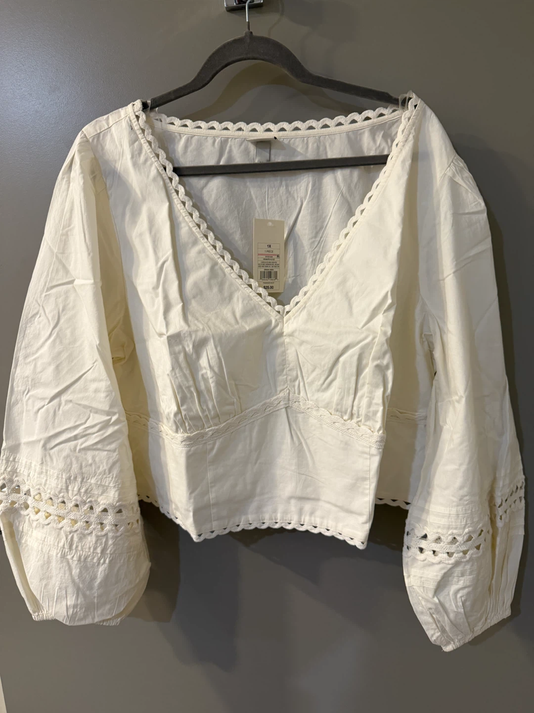 NWT A new Day Cream bishop Sleeve Blouse 1X