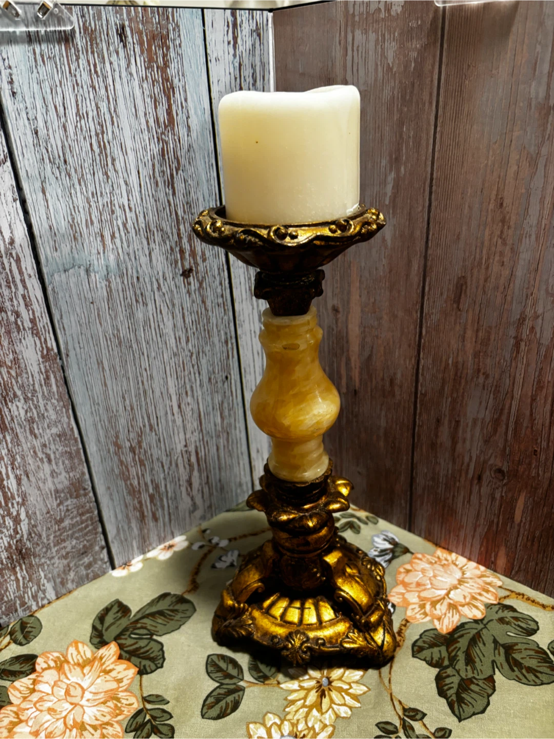Vintage Gold and Onyx Candlestick Holder