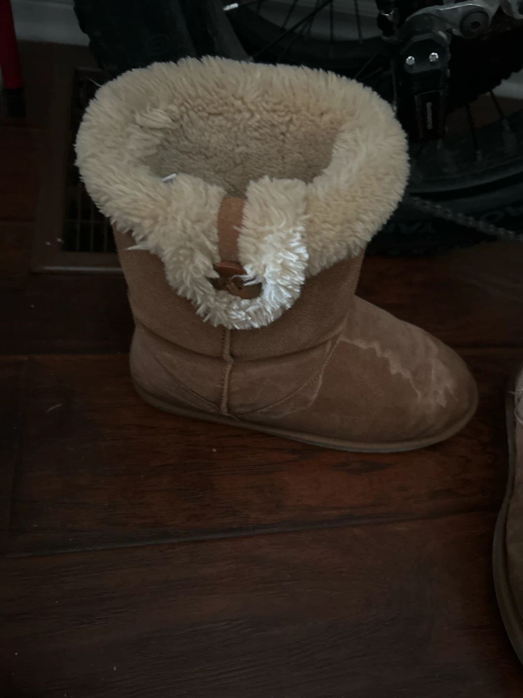 Brown Suede Boots with Faux Fur Trim - photo 2