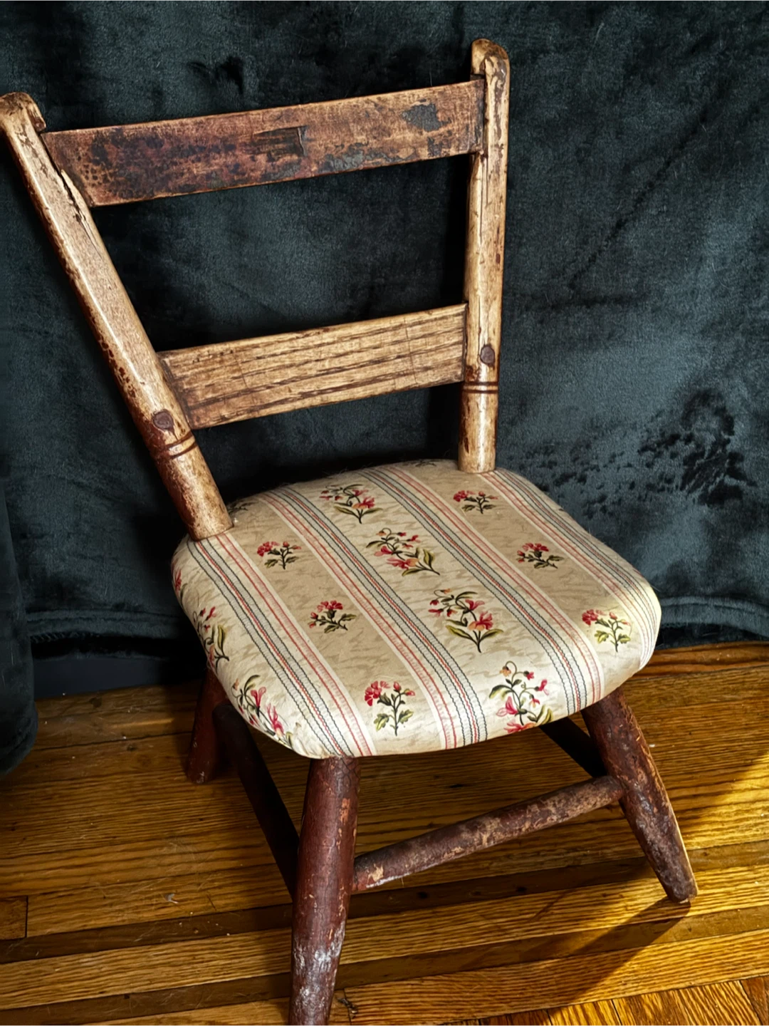 Antique Child's Chair with Floral Upholstery