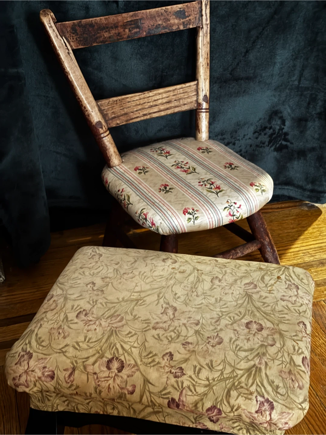 Antique Child's Chair with Floral Upholstery - photo 2