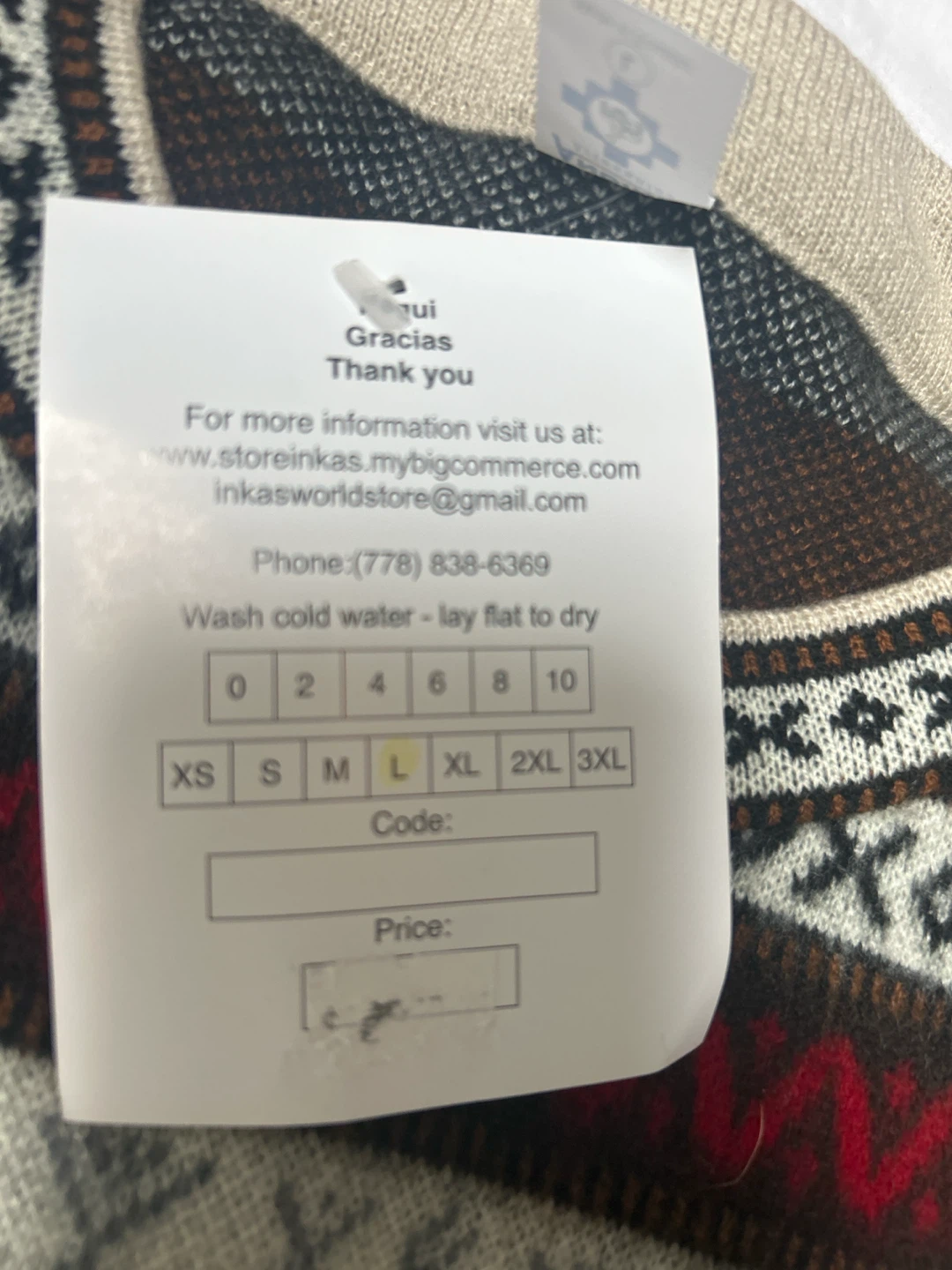 Inka's World Hand Crafted Sweater - Size L - photo 2