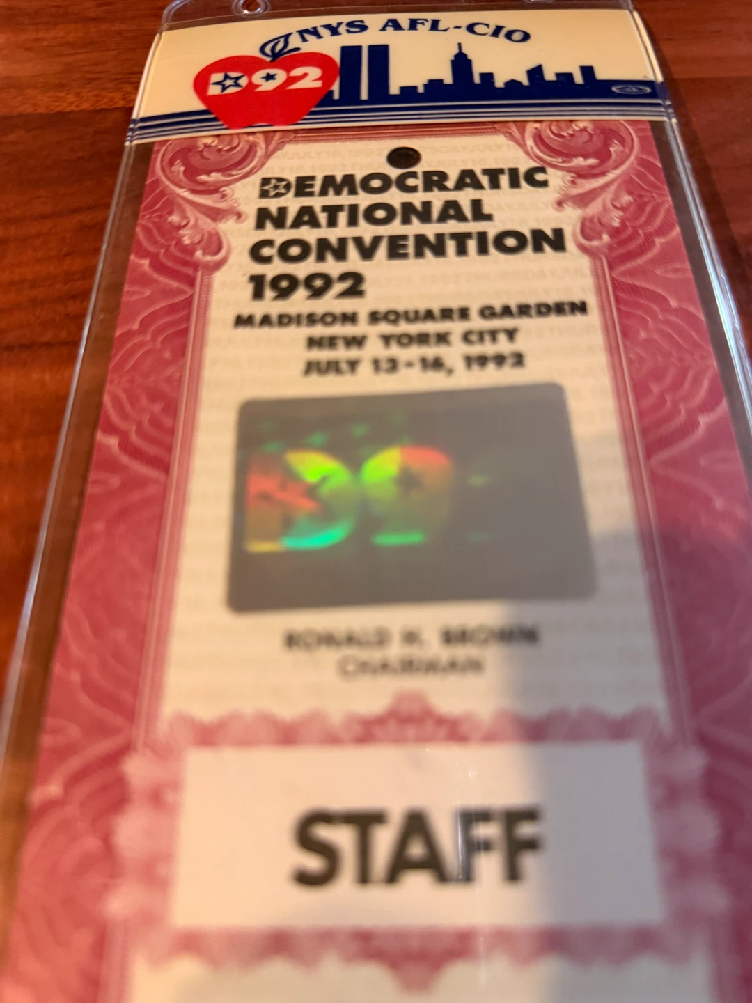 1992 Democratic National Convention Staff Badge - photo 3