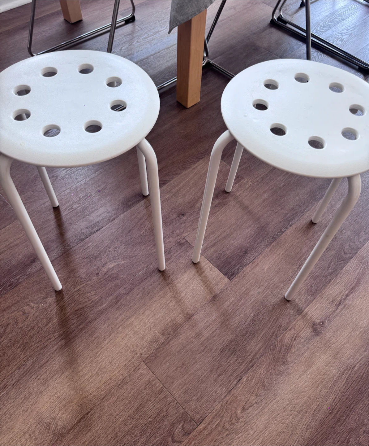 Three of White IKEA MARIUS Stools