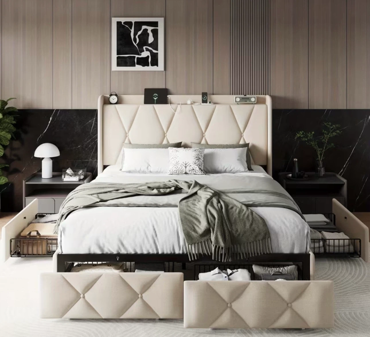 Queen Size Bed Frame with Storage Drawers - photo 2