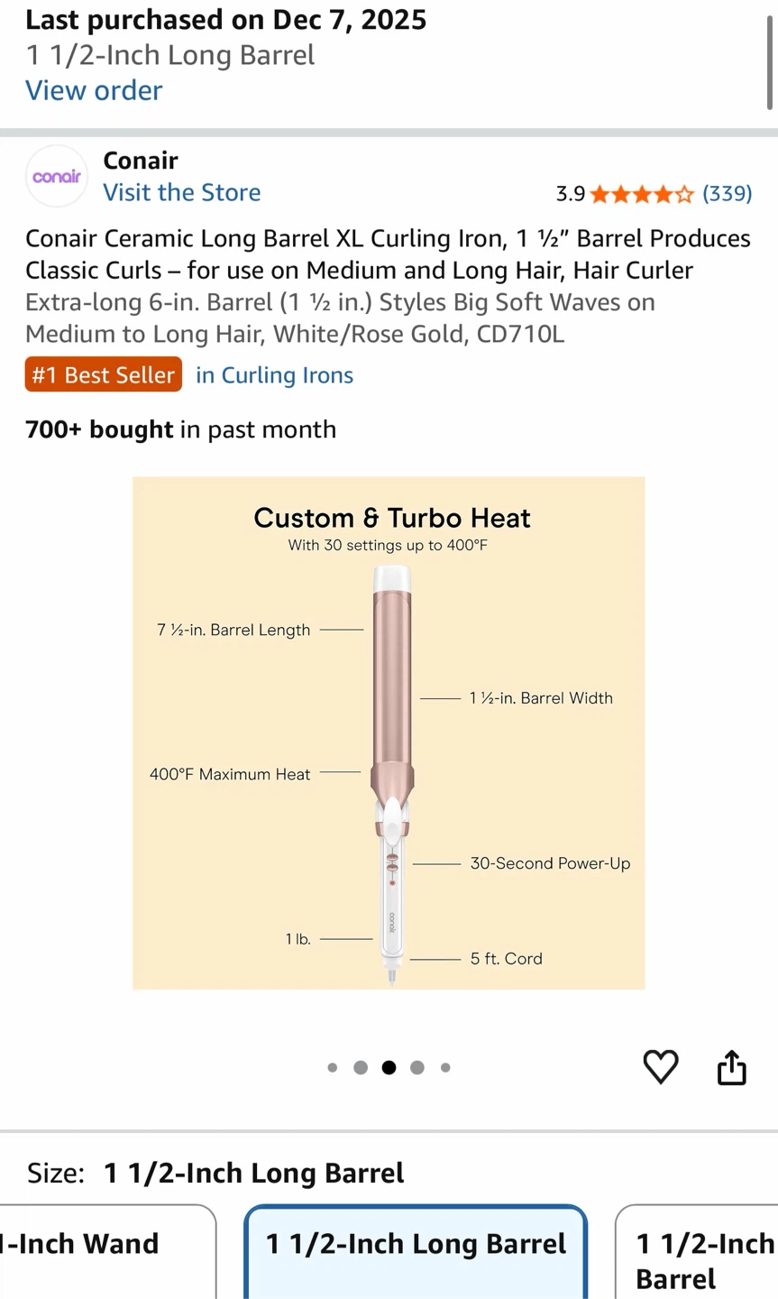 Conair Ceramic Long Barrel XL Curling Iron 1 1/2-Inch