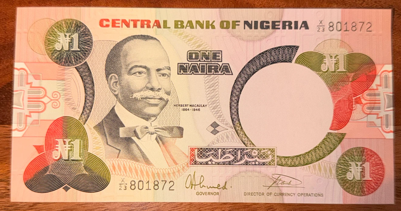 Central Bank of Nigeria 1 Naira Banknotes Ser.Nos. 801872-801880