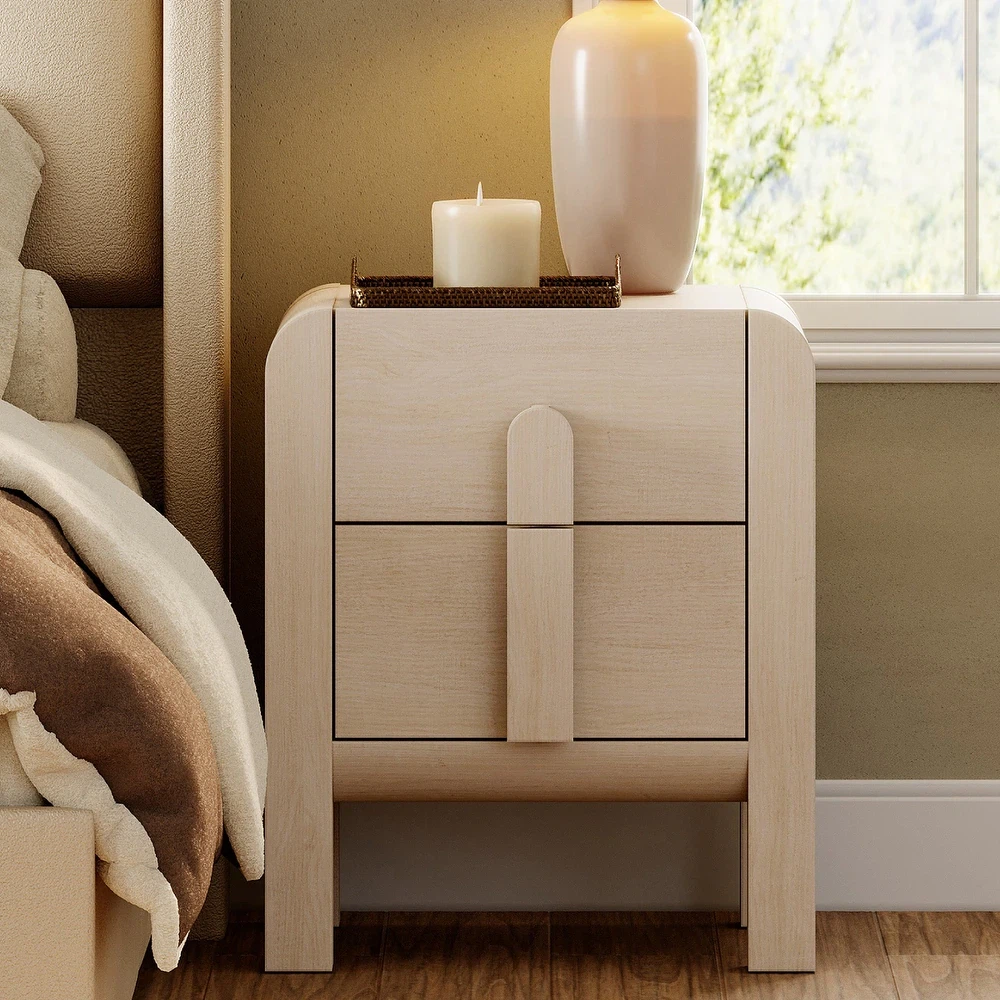 Set of 2 Modern Wood Nightstands with Charging