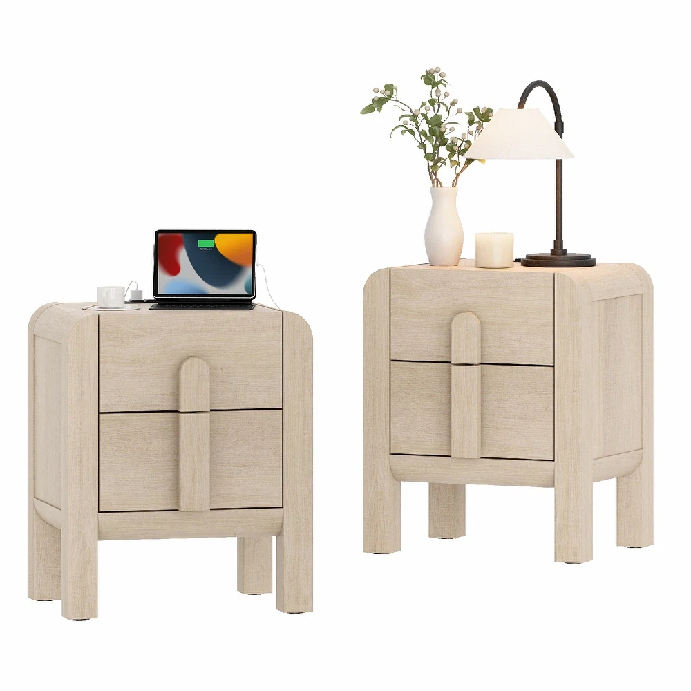 Set of 2 Modern Wood Nightstands with Charging - photo 3