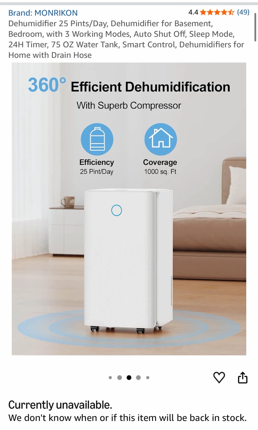 MONRIKON 25 Pints/Day Dehumidifier