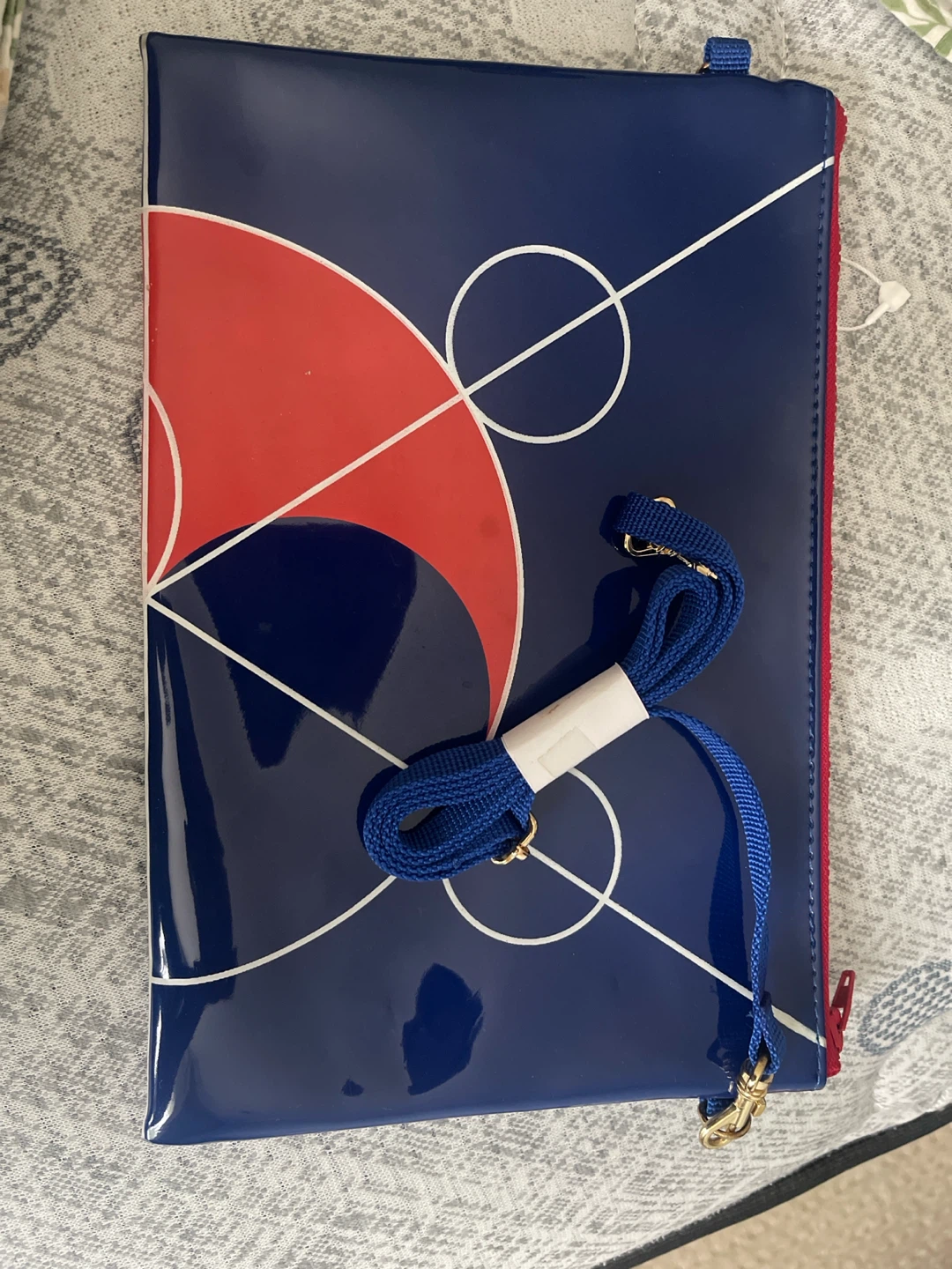 Blue and Red Graphic Clutch Bag with Strap