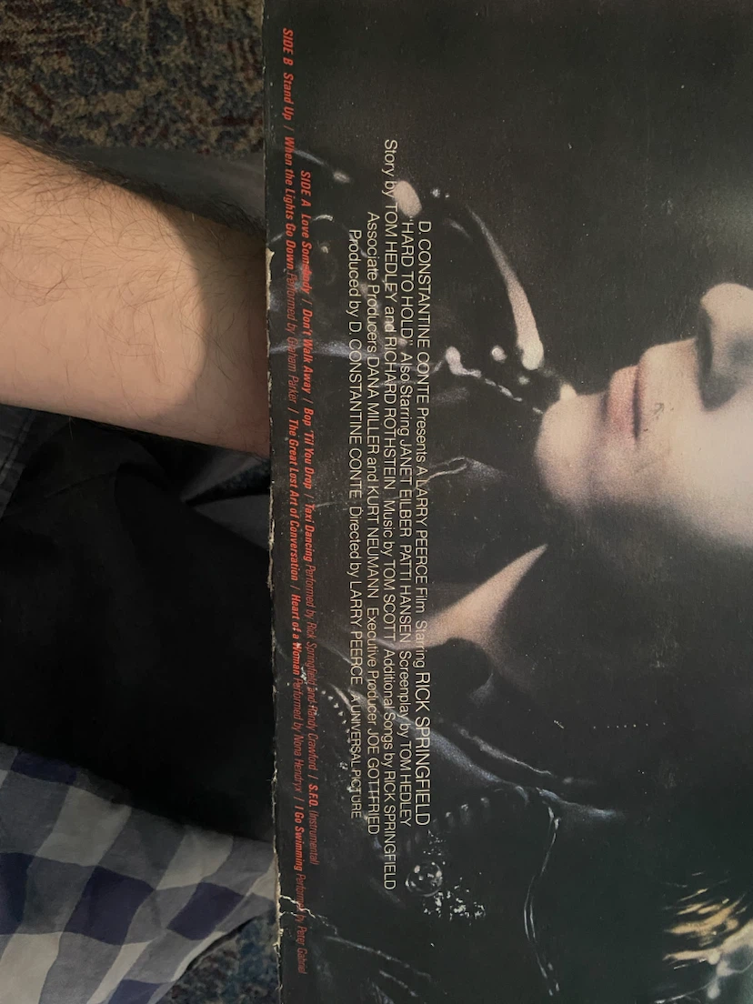 Rick Springfield Hard to Hold Soundtrack Recording Vinyl Record - photo 3