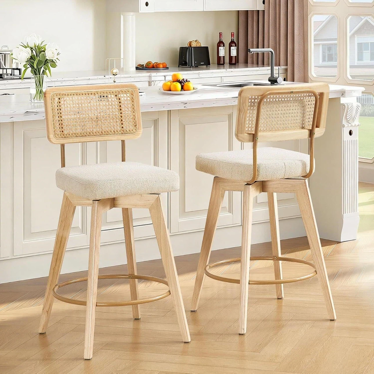 Bar Stools with Rattan Back