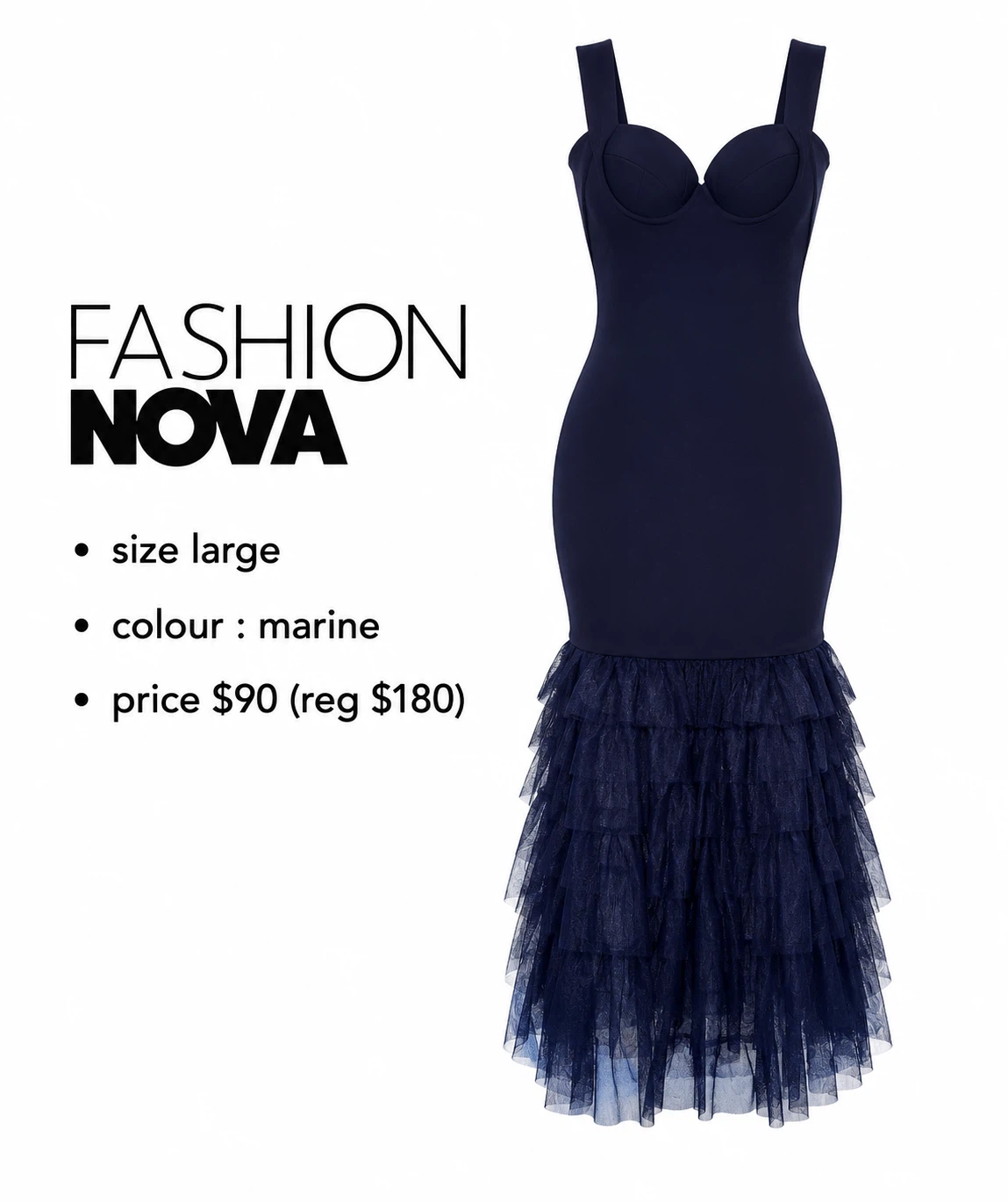 Fashion Nova Navy Blue Ruffle Mermaid Dress - Size L