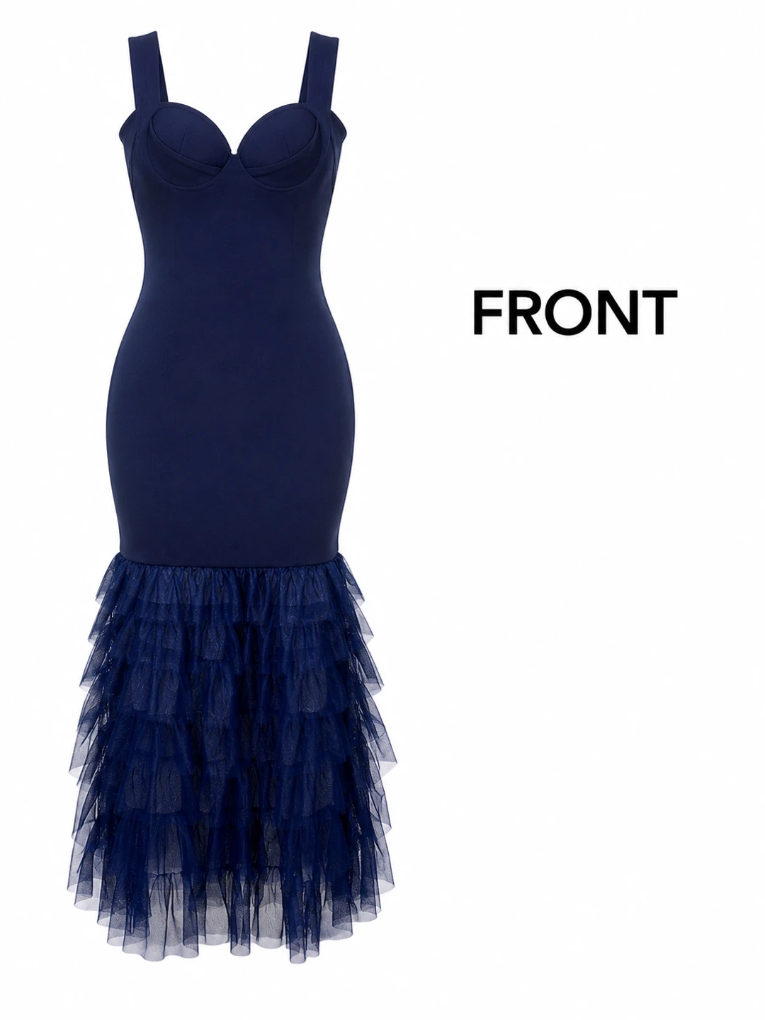 Fashion Nova Navy Blue Ruffle Mermaid Dress - Size L - photo 2