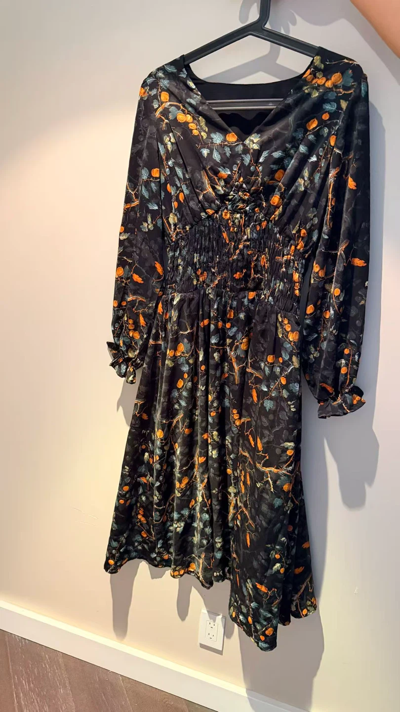 Black Floral Print Long Sleeve Midi Dress - photo 2