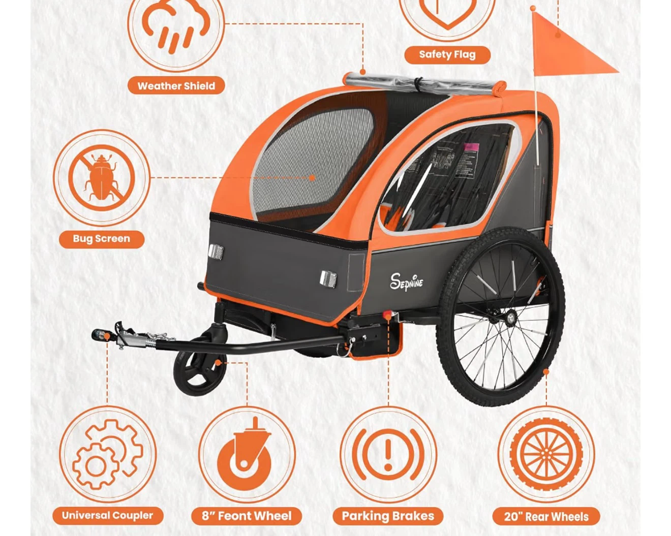 Segway Child Bike Trailer Jogger Stroller - Orange - photo 3